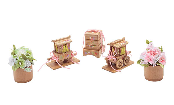 久月　 雛人形　銘木 檜 刺繍 衣裳着 芥子親王 柳官女 五人飾り 収納三段飾り 引き出し式収納箱　詳細画像