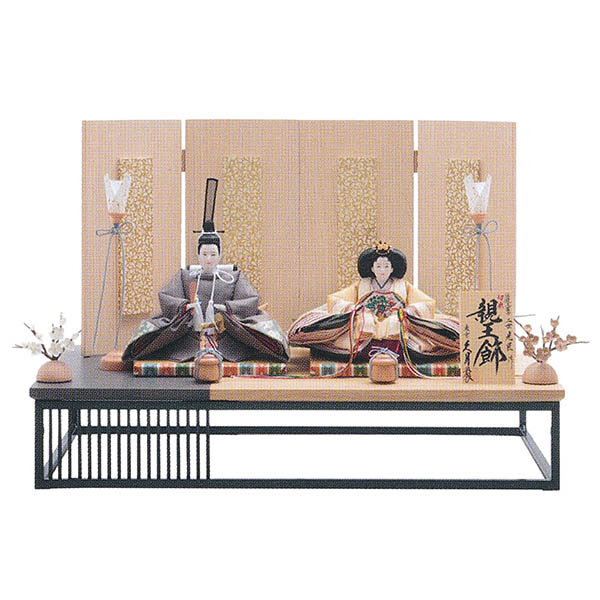 二世光匠作 切嵌 衣裳着 京十一番親王 アルミフレーム 白木 木目 屏風 久月監製 【D-36】