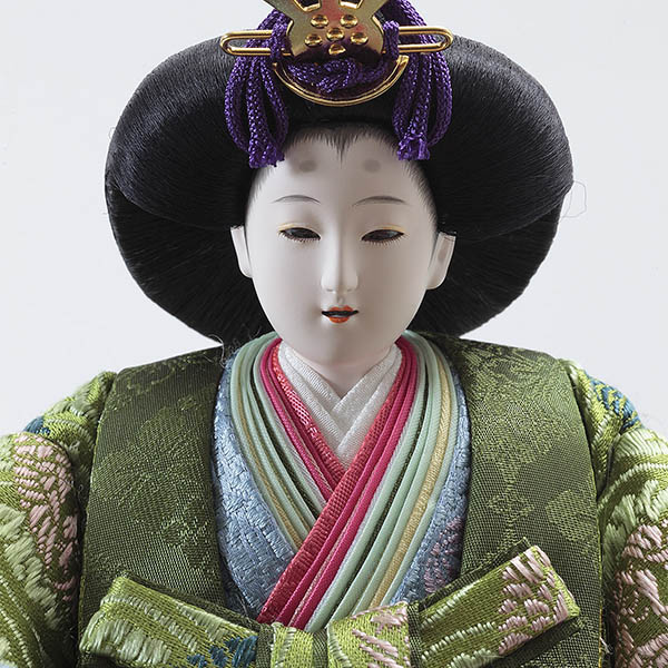 久月　 雛人形　二世光匠作 正絹有職 黄櫨染 衣裳着 京十一番親王 平飾り 緋毛氈 久月監製　詳細画像
