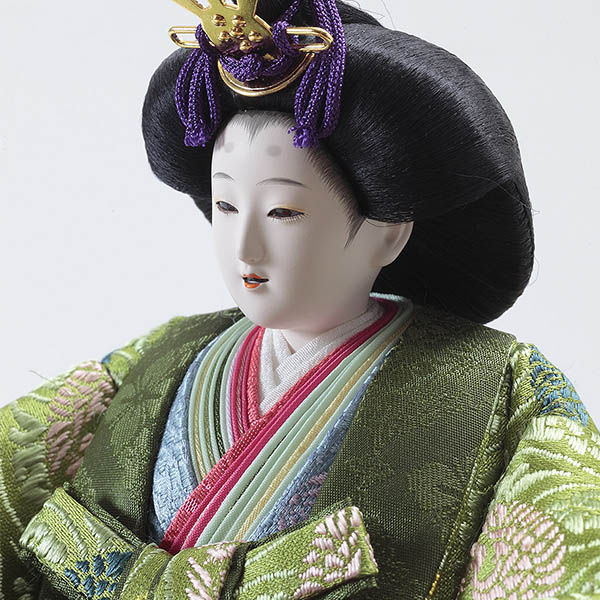 久月　 雛人形　二世光匠作 正絹有職 黄櫨染 衣裳着 京十一番親王 平飾り 緋毛氈 久月監製　詳細画像