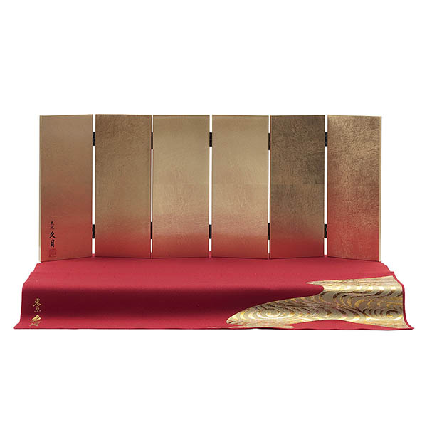 久月　 雛人形　二世光匠作 正絹有職 黄櫨染 衣裳着 京十一番親王 平飾り 緋毛氈 久月監製　詳細画像