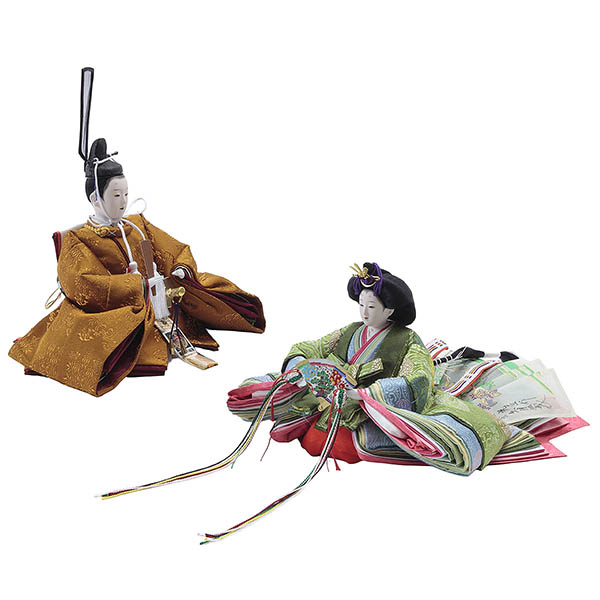 久月　 雛人形　二世光匠作 正絹有職 黄櫨染 衣裳着 京十一番親王 平飾り 緋毛氈 久月監製　詳細画像