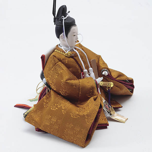 久月　 雛人形　二世光匠作 正絹有職 黄櫨染 衣裳着 京十一番親王 平飾り 緋毛氈 久月監製　詳細画像