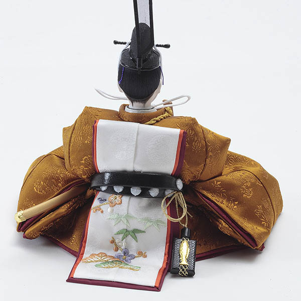 久月　 雛人形　二世光匠作 正絹有職 黄櫨染 衣裳着 京十一番親王 平飾り 緋毛氈 久月監製　詳細画像