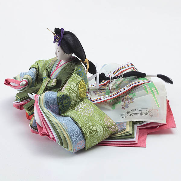 久月　 雛人形　二世光匠作 正絹有職 黄櫨染 衣裳着 京十一番親王 平飾り 緋毛氈 久月監製　詳細画像