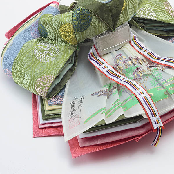 久月　 雛人形　二世光匠作 正絹有職 黄櫨染 衣裳着 京十一番親王 平飾り 緋毛氈 久月監製　詳細画像