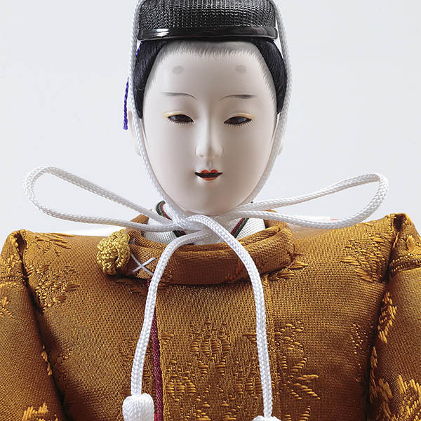 久月　 雛人形　二世光匠作 正絹有職 黄櫨染 衣裳着 京十一番親王 平飾り 緋毛氈 久月監製　詳細画像