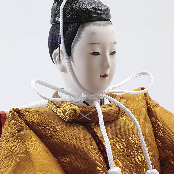 久月　 雛人形　二世光匠作 正絹有職 黄櫨染 衣裳着 京十一番親王 平飾り 緋毛氈 久月監製　詳細画像