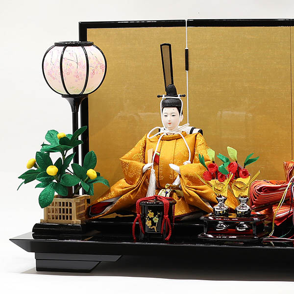 久月　 雛人形　光園作 正絹有職 黄櫨染 衣裳着 小三五親王 平飾り 久月監製　詳細画像