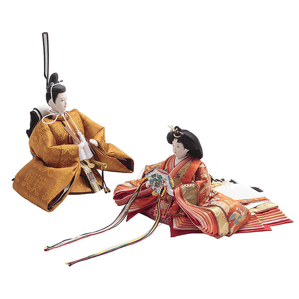 久月　 雛人形　光園作 正絹有職 黄櫨染 衣裳着 小三五親王 平飾り 久月監製　詳細画像