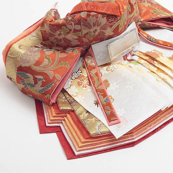 久月　 雛人形　光園作 正絹有職 黄櫨染 衣裳着 小三五親王 平飾り 久月監製　詳細画像