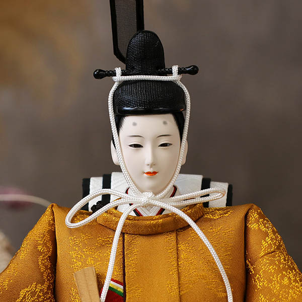 久月　 雛人形　光園作 正絹有職 黄櫨染 衣裳着 小三五親王 平飾り 久月監製　詳細画像