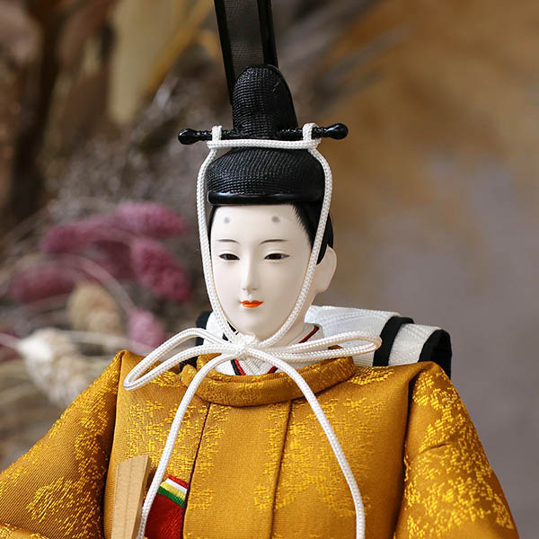 久月　 雛人形　光園作 正絹有職 黄櫨染 衣裳着 小三五親王 平飾り 久月監製　詳細画像