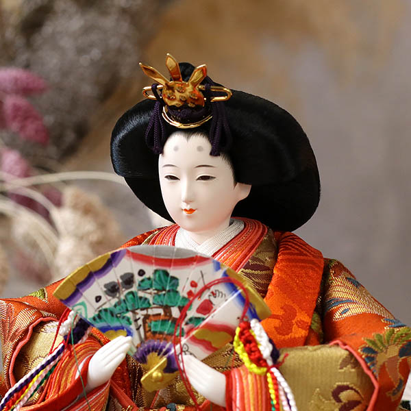 久月　 雛人形　光園作 正絹有職 黄櫨染 衣裳着 小三五親王 平飾り 久月監製　詳細画像