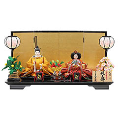 雛人形: 光園作 正絹有職 黄櫨染 衣裳着 小三五親王 平飾り 久月監製 【D-39】