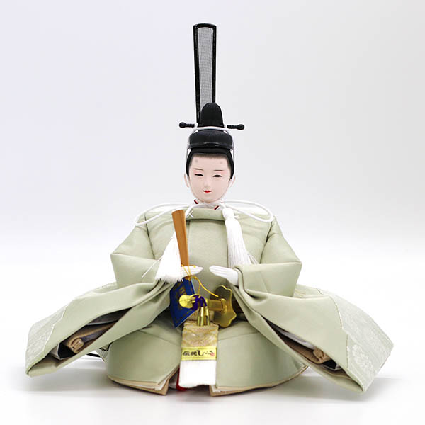 久月　 雛人形　横山薫作 切嵌 衣裳着 小三五親王 平飾り 白木 木目 飾り台 久月監製　詳細画像