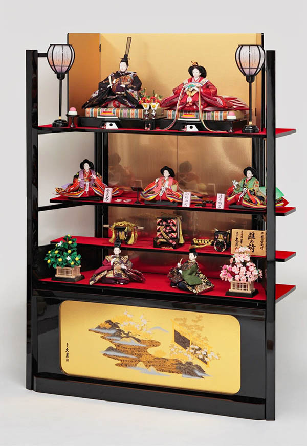 久月　 雛人形　久月作 平安三賢女 歌人付 雛の詩 段織 衣裳着 小十番親王 小三五五人 七人揃い 四段飾り 簡単組み立て 駿河古典蒔絵　詳細画像