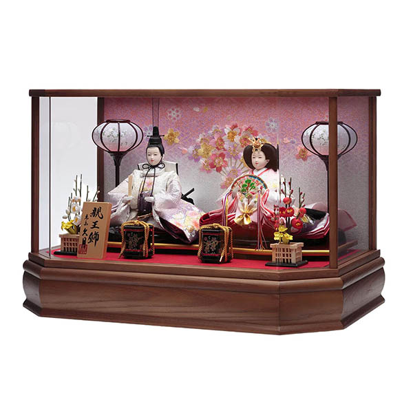 久月　 雛人形　衣裳着 ケース入り 親王飾り 小三五親王 茶木目 花刺繍 アクリルケース　詳細画像