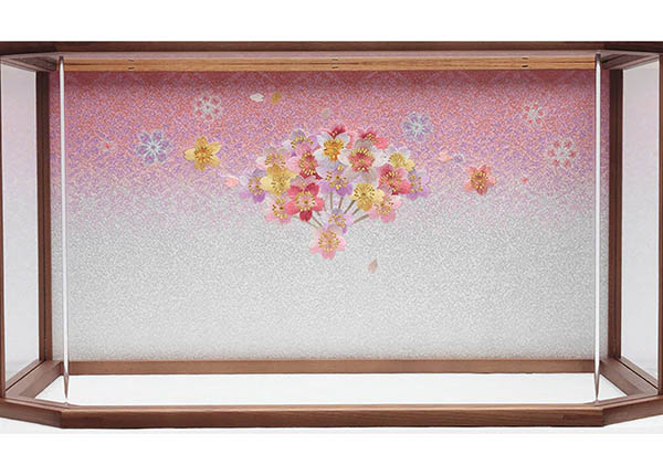 久月　 雛人形　衣裳着 ケース入り 親王飾り 小三五親王 茶木目 花刺繍 アクリルケース　詳細画像