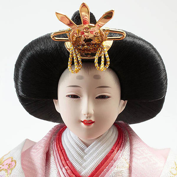 久月　 雛人形　衣裳着 ケース入り 親王飾り 小三五親王 茶木目 花刺繍 アクリルケース　詳細画像