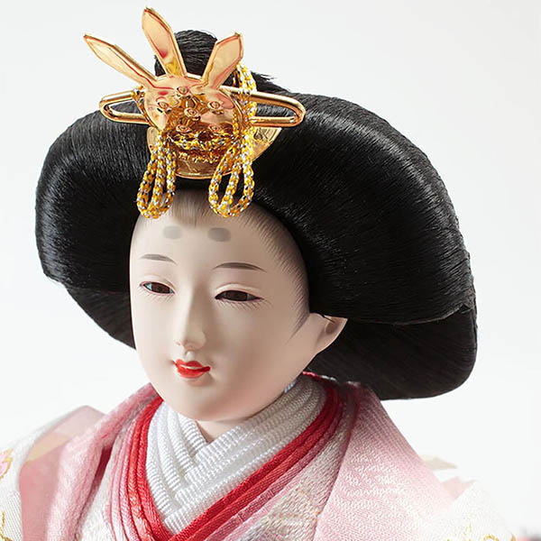 久月　 雛人形　衣裳着 ケース入り 親王飾り 小三五親王 茶木目 花刺繍 アクリルケース　詳細画像