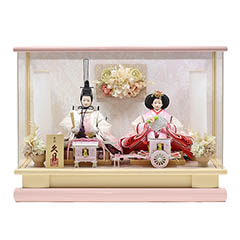 雛人形: 衣裳着 ケース入り 親王飾り 芥子親王 花飾り アクリルケース 【D-103】