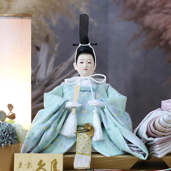 久月　 雛人形　久月 衣裳着 ケース入り 親王飾り 芥子親王 白木 木目 つまみ細工 アクリルケース飾り　詳細画像