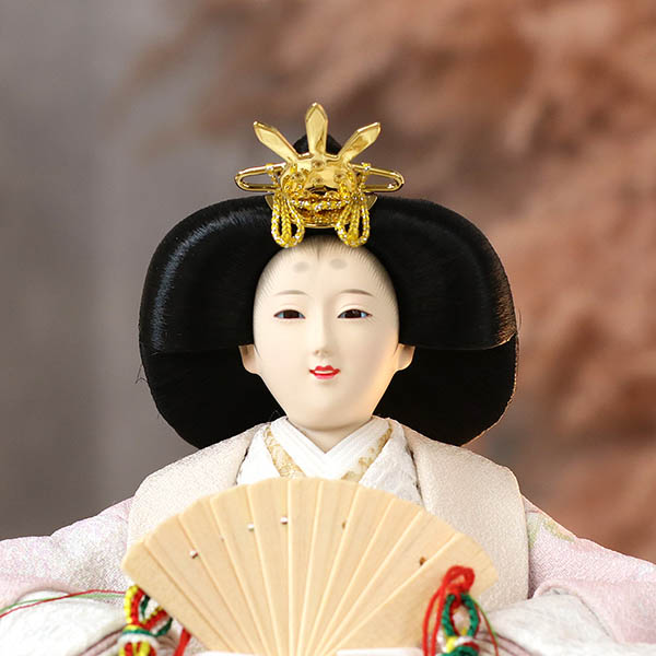 久月　 雛人形　久月 衣裳着 ケース入り 親王飾り 芥子親王 白木 木目 つまみ細工 アクリルケース飾り　詳細画像