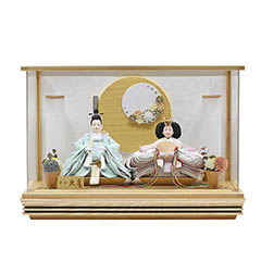 雛人形: 久月 衣裳着 ケース入り 親王飾り 芥子親王 白木 木目 つまみ細工 アクリルケース飾り