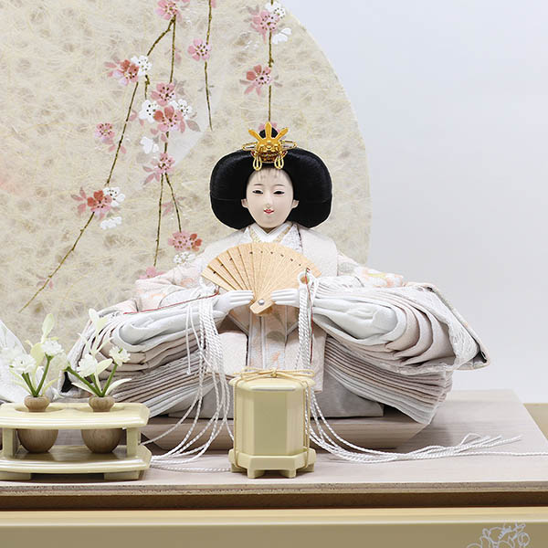 久月　 雛人形　久月 衣裳着 桜柄繭玉LED衝立 ケース入り 親王飾り 小三五親王 アクリルケース飾り　詳細画像