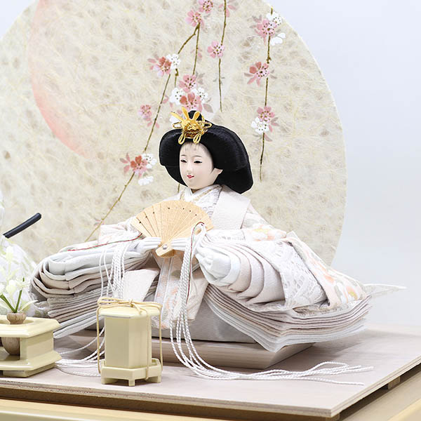 久月　 雛人形　久月 衣裳着 桜柄繭玉LED衝立 ケース入り 親王飾り 小三五親王 アクリルケース飾り　詳細画像