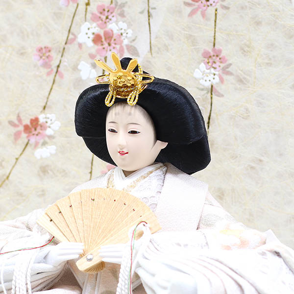 久月　 雛人形　久月 衣裳着 桜柄繭玉LED衝立 ケース入り 親王飾り 小三五親王 アクリルケース飾り　詳細画像