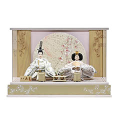 雛人形: 久月 衣裳着 桜柄繭玉LED衝立 ケース入り 親王飾り 小三五親王 アクリルケース飾り