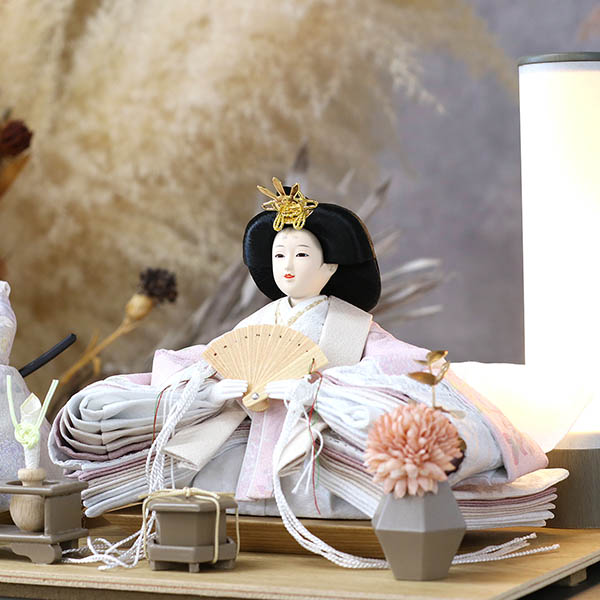 久月　 雛人形　久月 衣裳着 洋花飾り ケース入り 親王飾り 小三五親王 アクリルケース飾り　詳細画像
