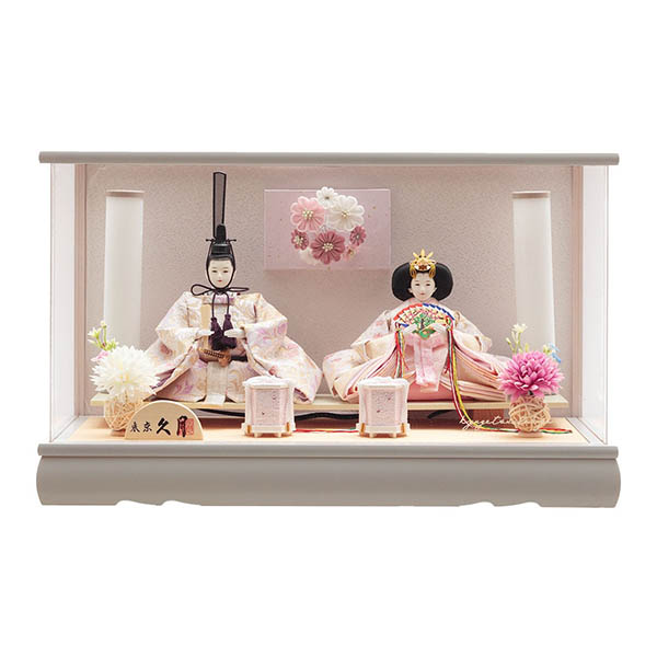 衣裳着 ケース入り 親王飾り 芥子親王 つまみ細工 花飾り アクリルケース 【D-100】