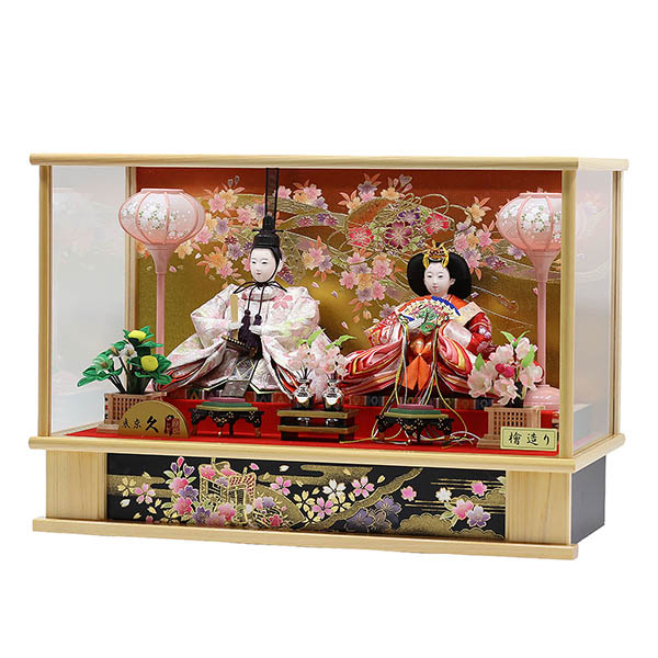 久月　 雛人形　衣裳着 ケース入り 親王飾り 小三五親王 白木 木目 ガラスケース　詳細画像