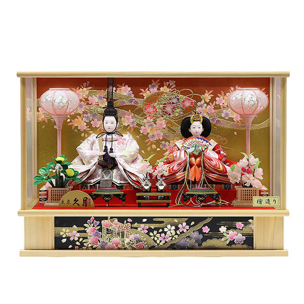 衣裳着 ケース入り 親王飾り 小三五親王 白木 木目 ガラスケース 【D-101】