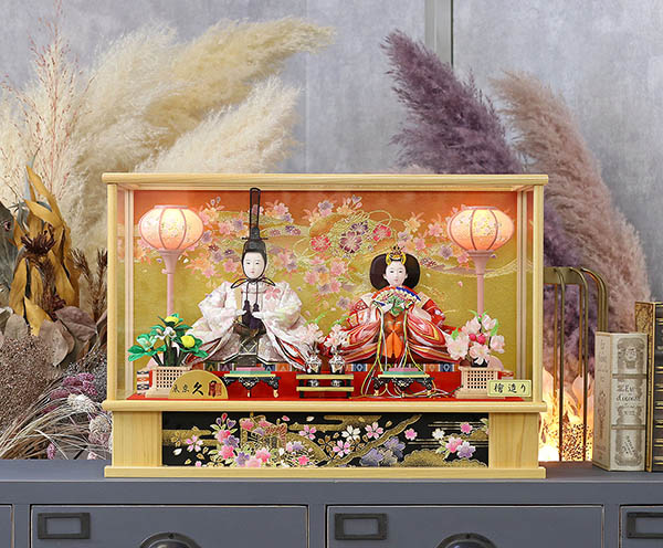 久月　 雛人形　衣裳着 ケース入り 親王飾り 小三五親王 白木 木目 ガラスケース　詳細画像