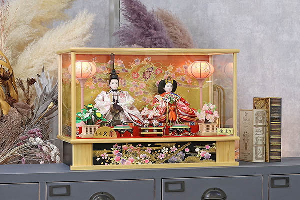 久月　 雛人形　衣裳着 ケース入り 親王飾り 小三五親王 白木 木目 ガラスケース　詳細画像