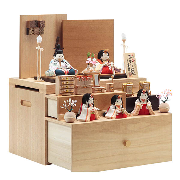 雛人形 久月 幸一光作 正絹 ひかり雛 木目込み 親王 官女 五人 収納飾り 詳細画像 久月 雛人形 幸一光作 正絹 ひかり雛 木目込み 親王 官女 五人 収納飾り 詳細画像