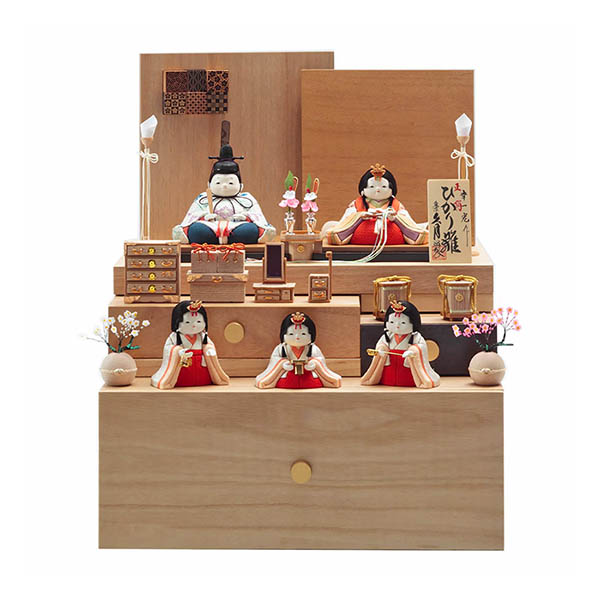 幸一光作 正絹 ひかり雛 木目込み 親王 官女 五人 収納飾り 【D-99/73HR-M31】