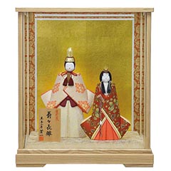 雛人形: 賢一 寿々喜祥 龍村裂 木目込み ケース飾り