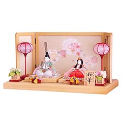 雛人形: 喜久絵作 桜華雛 桜子 さくらこ 桐製台屏風 木目込み 親王飾り