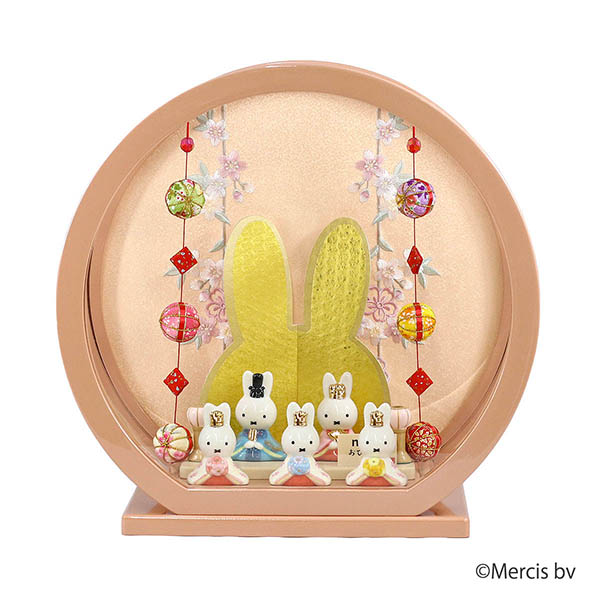 miffy ミッフィー 磁器 ひな人形 うさこ 親王 官女 五人飾り パールピンク塗り 鞠三連つる