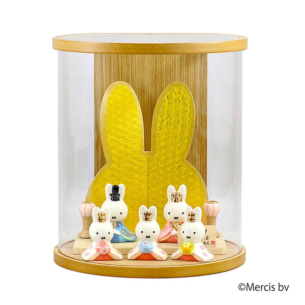 miffy  ミッフィー 磁器 ひな人形 うさこ 親王 官女 五人飾り タモ 白木 まどか 円形 筒