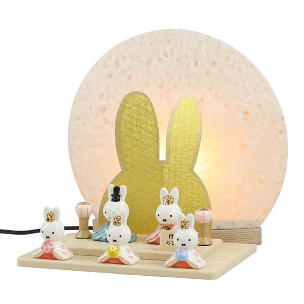 吉徳　 雛人形　miffy  ミッフィー 磁器 ひな人形 うさこ 親王 官女 五人飾り 円形 丸型 LED照明付き 満月繭屏風　詳細画像