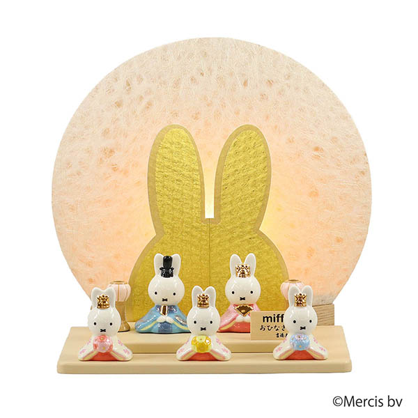 miffy  ミッフィー 磁器 ひな人形 うさこ 親王 官女 五人飾り 円形 丸型 LED照明付き 