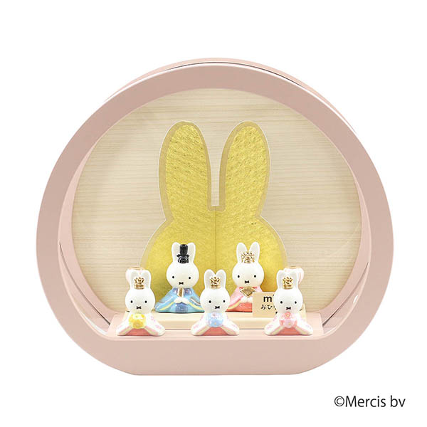 miffy  ミッフィー 磁器 ひな人形 うさこ 親王 官女 五人飾り 円型 丸型 木目バック ピン