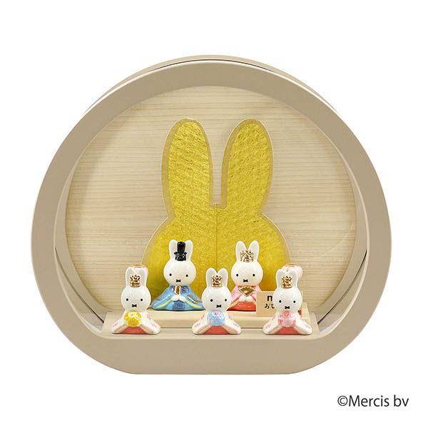 miffy  ミッフィー 磁器 ひな人形 うさこ 親王 官女 五人飾り 円型 丸型 木目バック モカ