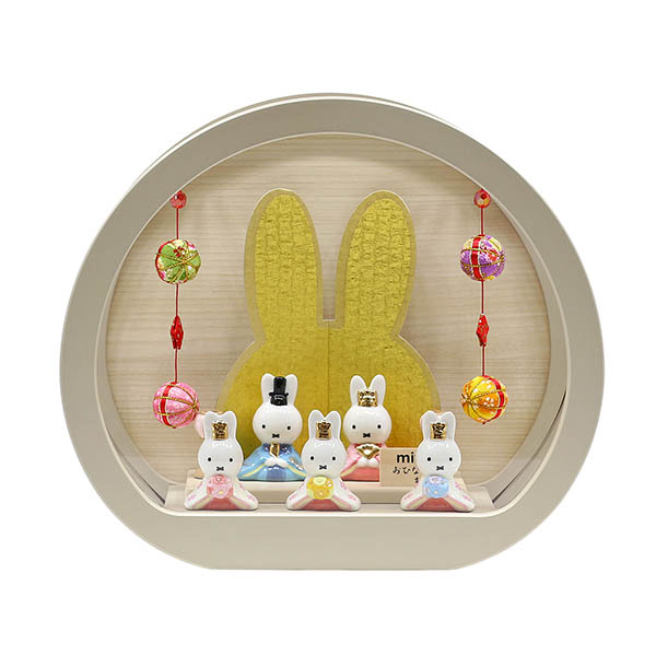 miffy  ミッフィー 磁器 ひな人形 うさこ 親王 官女 五人飾り 円型 丸型 木目バック モカ